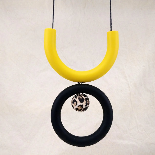 Mustard, Black & Leopard Silicone Necklace | Geometric Necklace | Statement Necklace