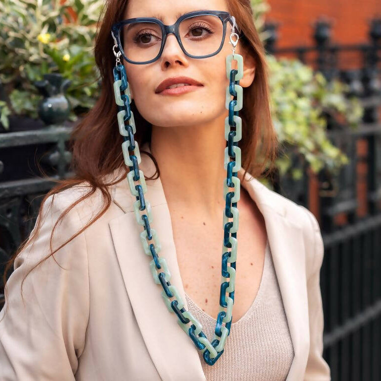 Large Glasses Chain - Marble Teal & Marble Jade Chunky Acrylic Chain