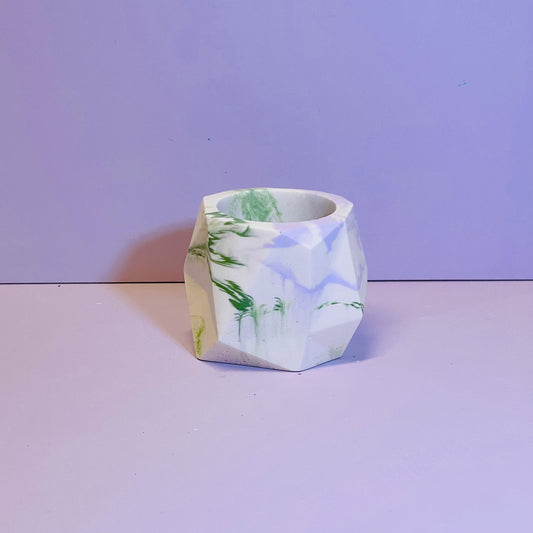 Small Geometrical Jesmonite Plant Pot in Olive - Misshandled