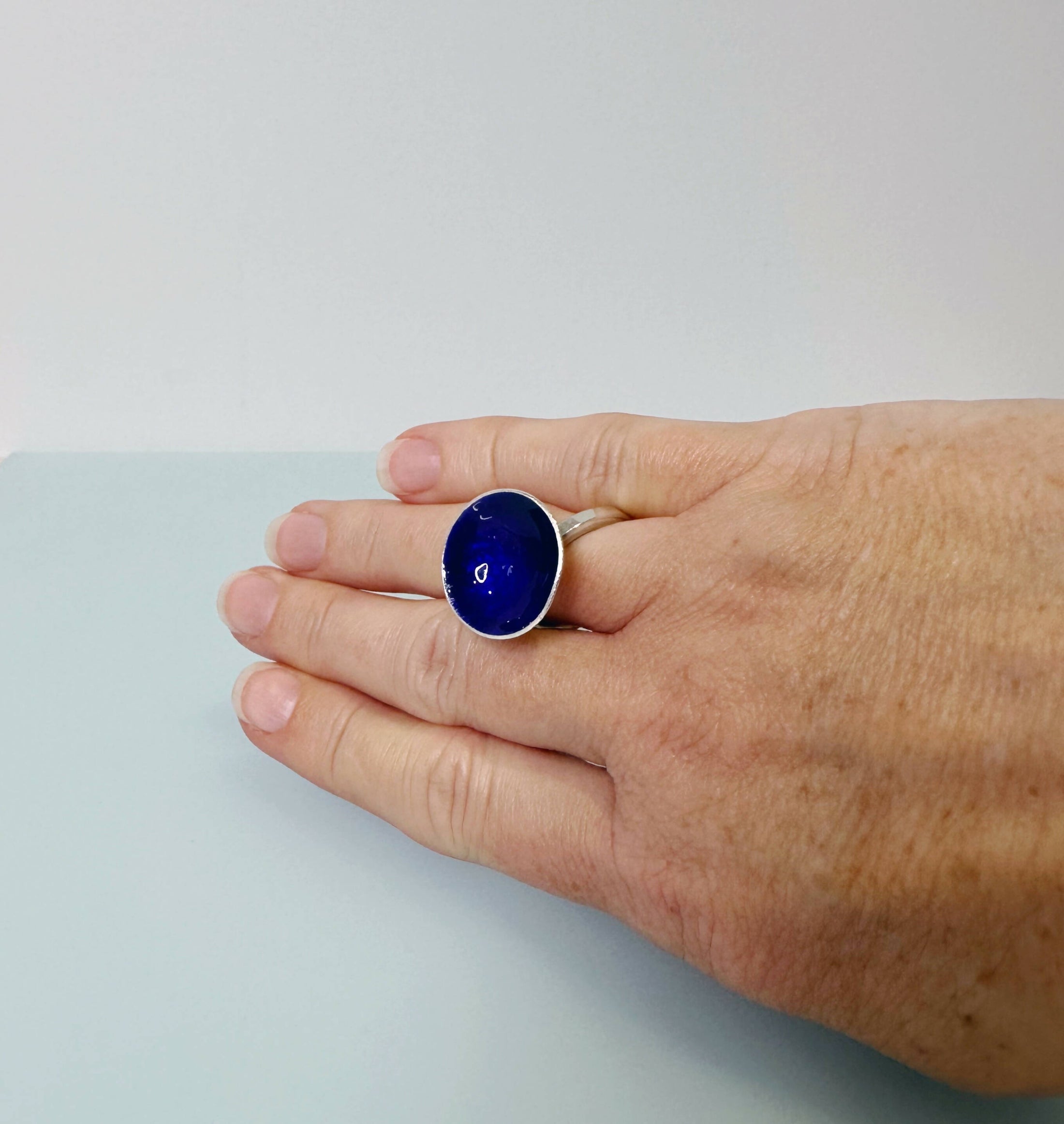 Sapphire Blue Silver and Enamel Ring