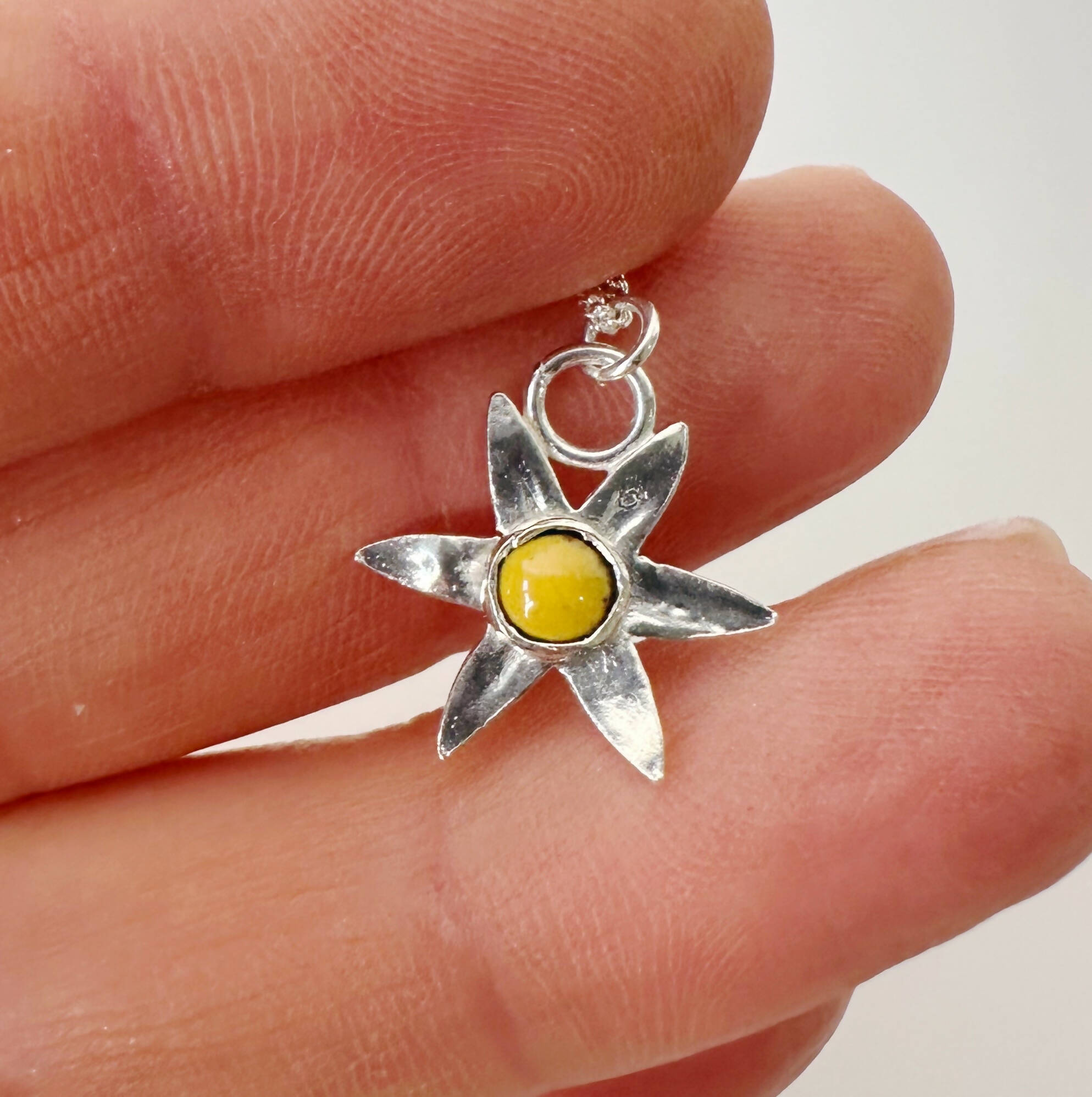 Sterling Silver and Enamel Daisy Pendant