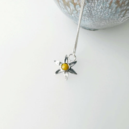 Sterling Silver and Enamel Daisy Pendant