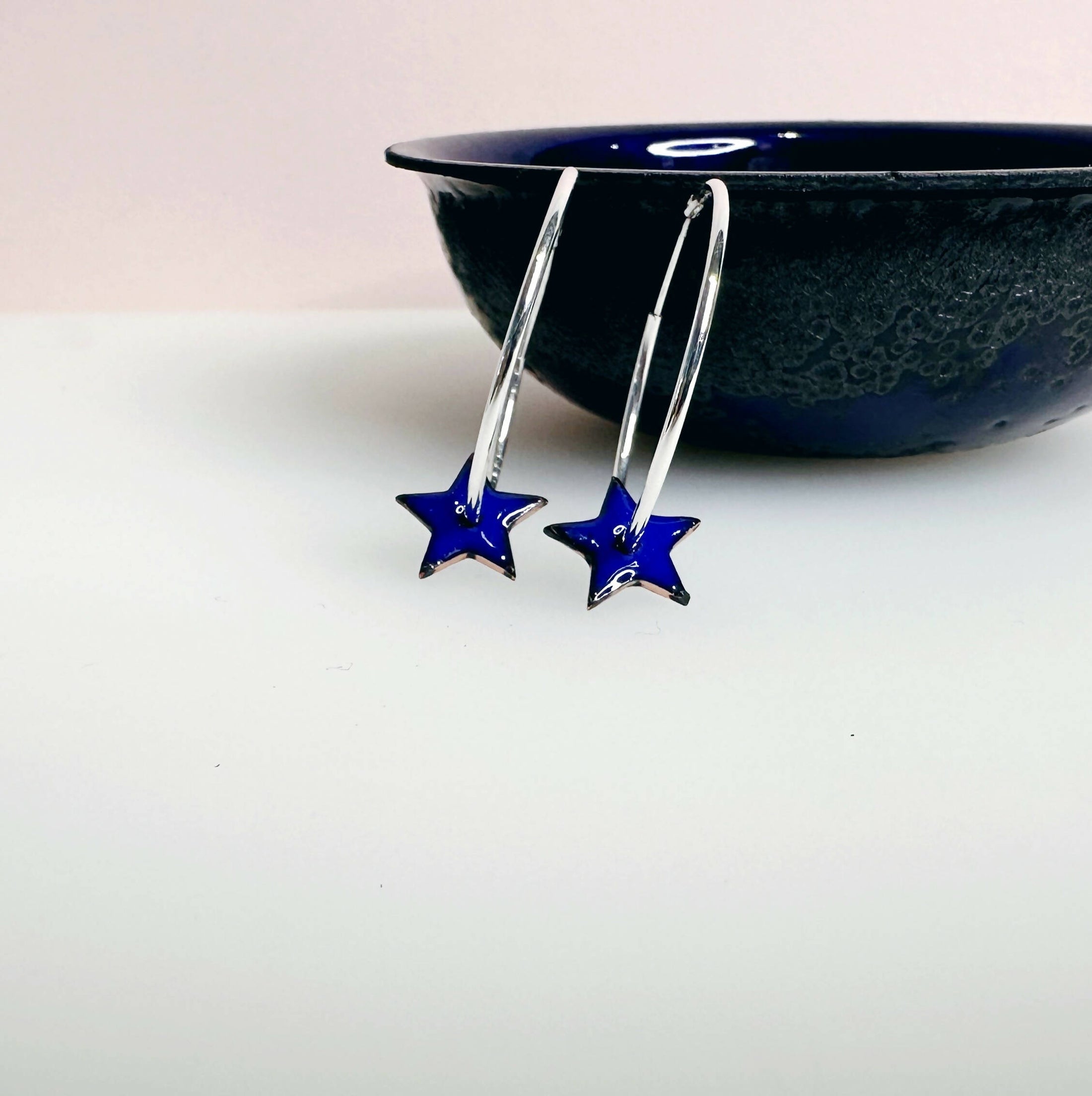 Sterling Silver Hoop Earrings with Enamel Star