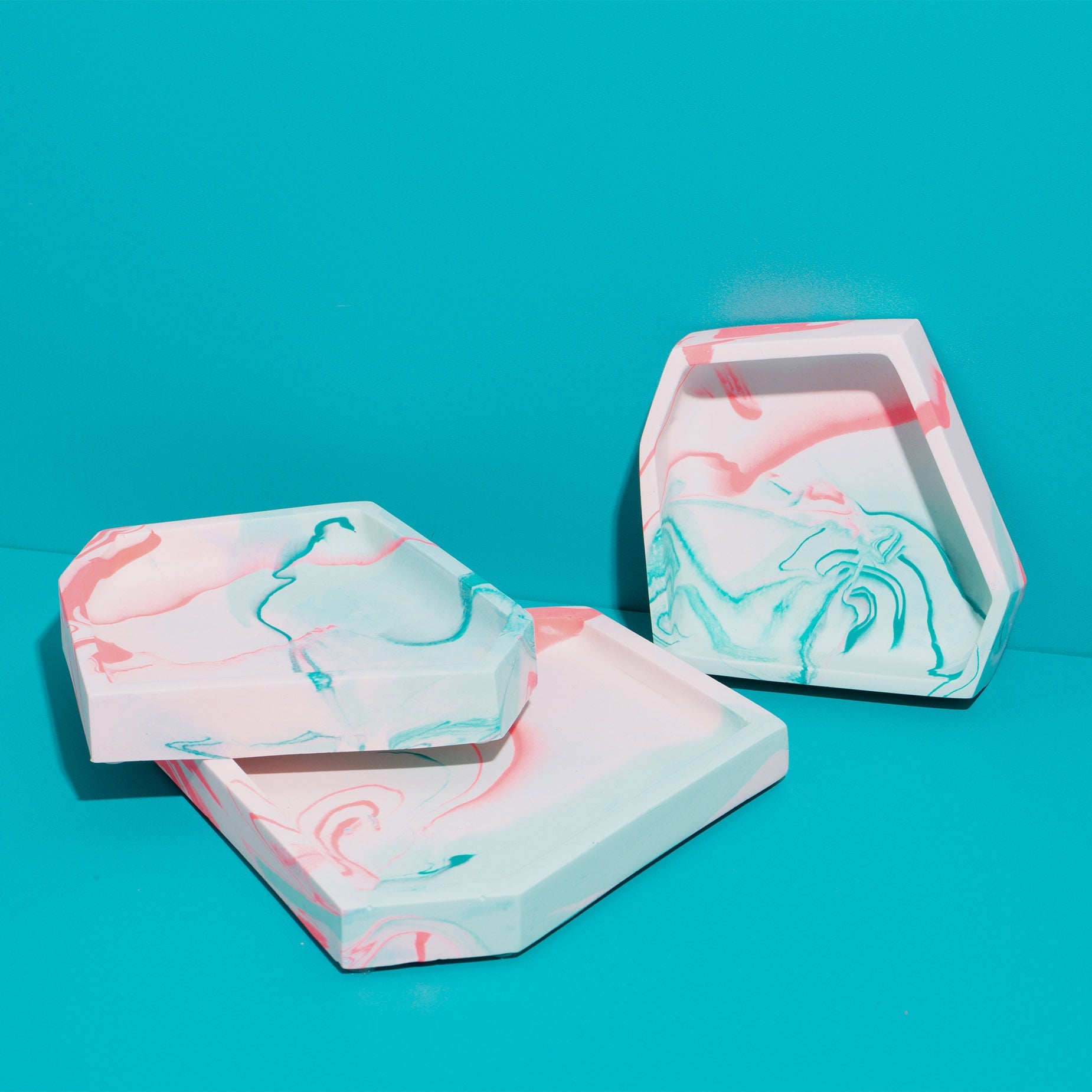 Set of Nested Irregular Trays - Marbled in Mint & Teal - Misshandled