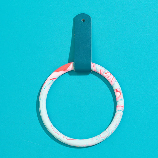 Marbled Towel Ring & Leather Strap - Mint & Teal - Misshandled