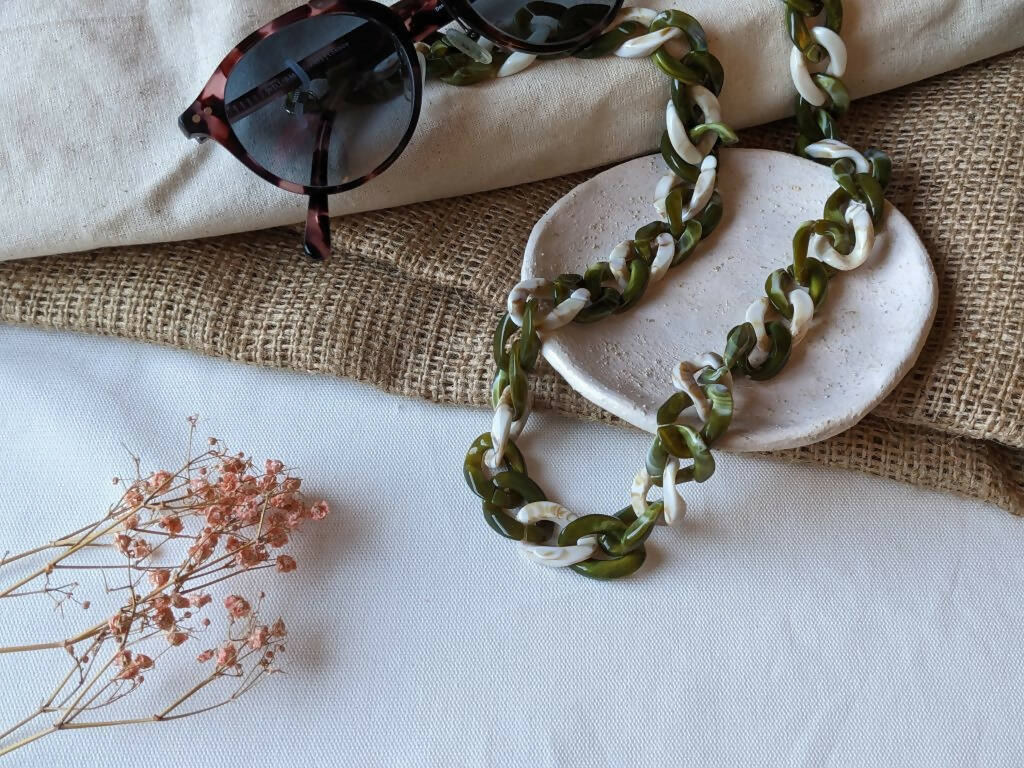 Glasses Chain - Warm Marble & Olive Chunky Acrylic Chain