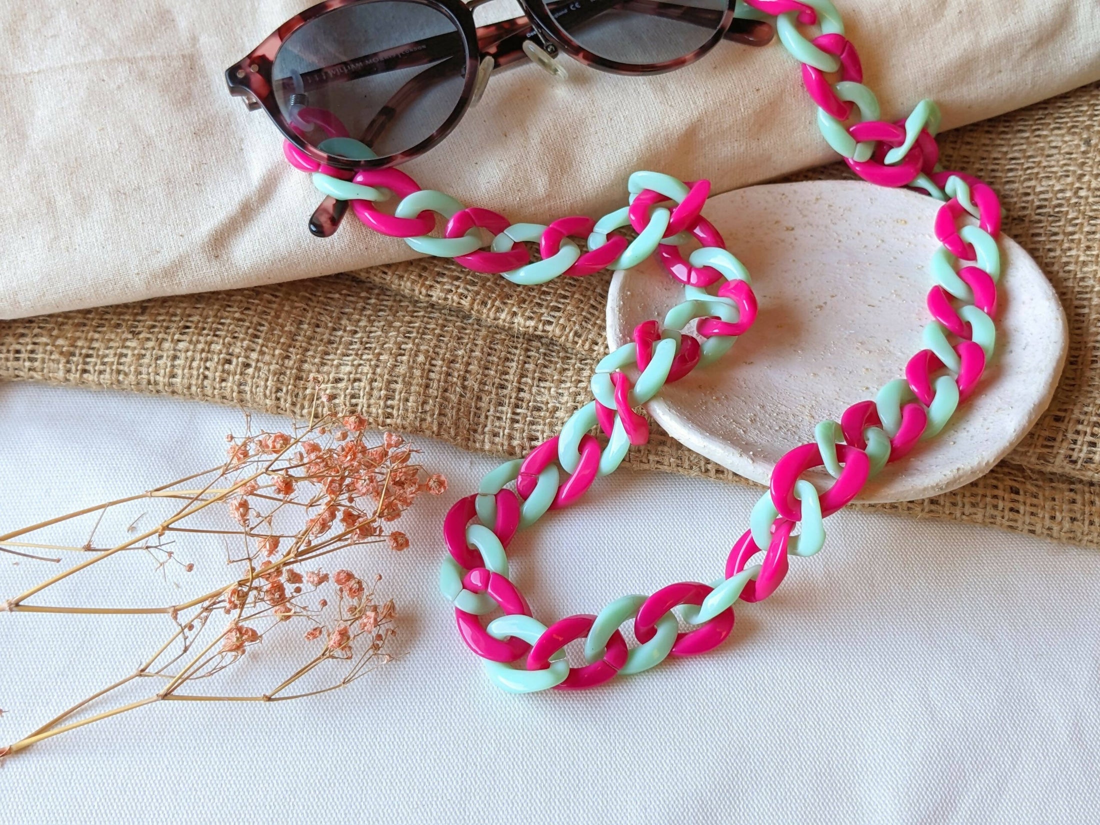 Glasses Chain - Magenta & Mint Chunky Acrylic Chain