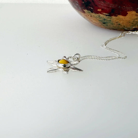 Silver and Enamel Daisy Pendant