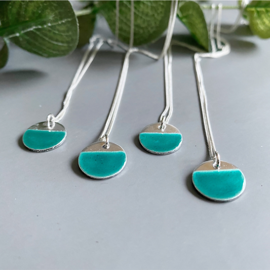 Two Tone Silver and Enamel Disc Pendant