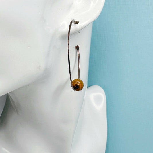 Copper Hoop Earrings with Enamel Bead