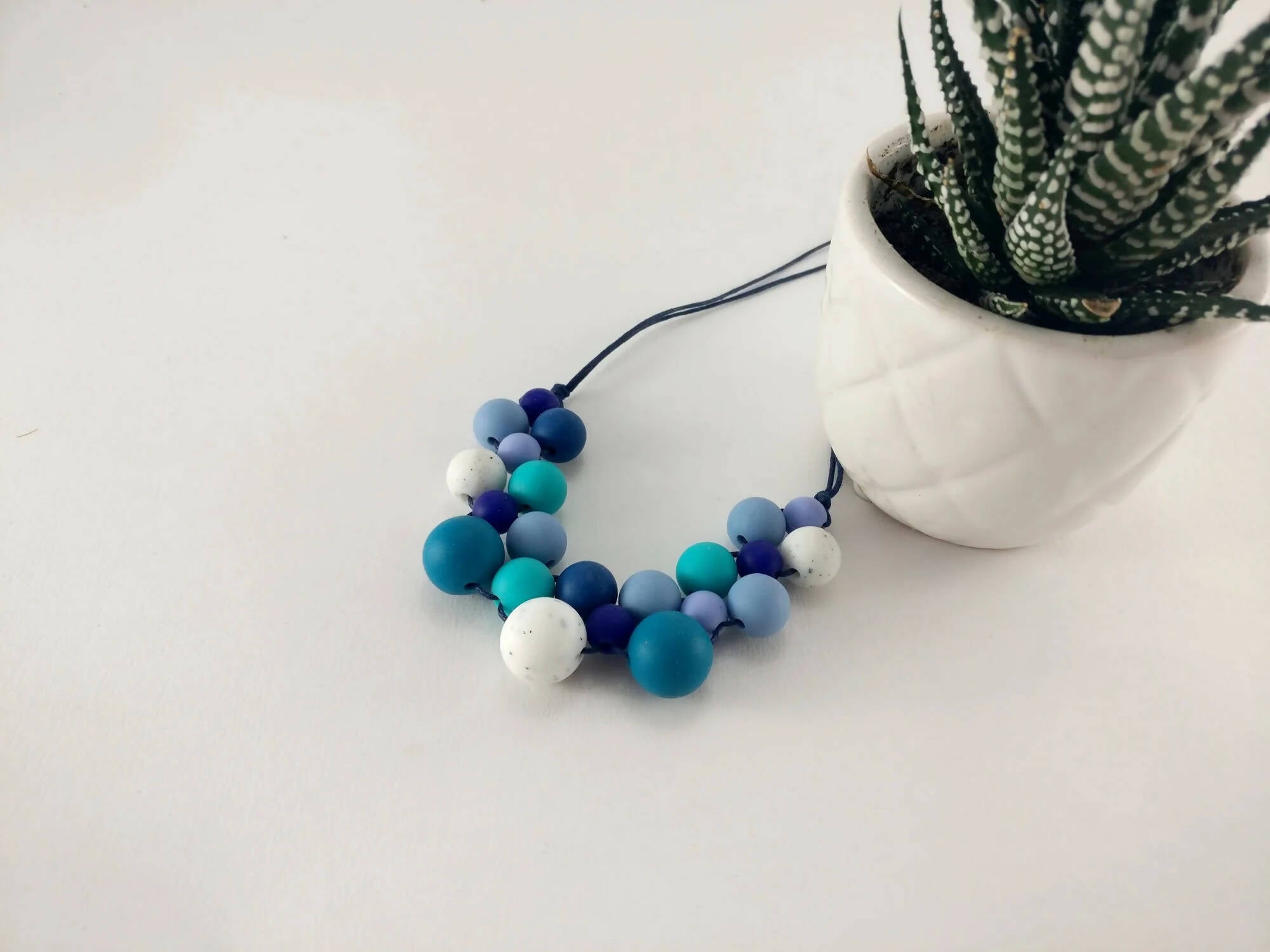 Blue Speckled Silicone Necklace | Geometric Necklace | Statement Necklace