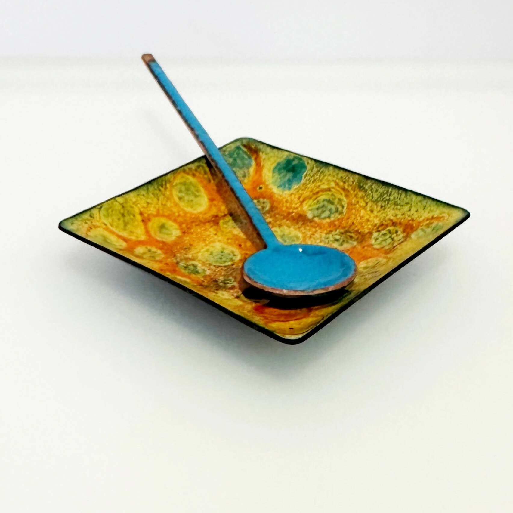 Square Enamel Ring Dish - Yellow and Teal