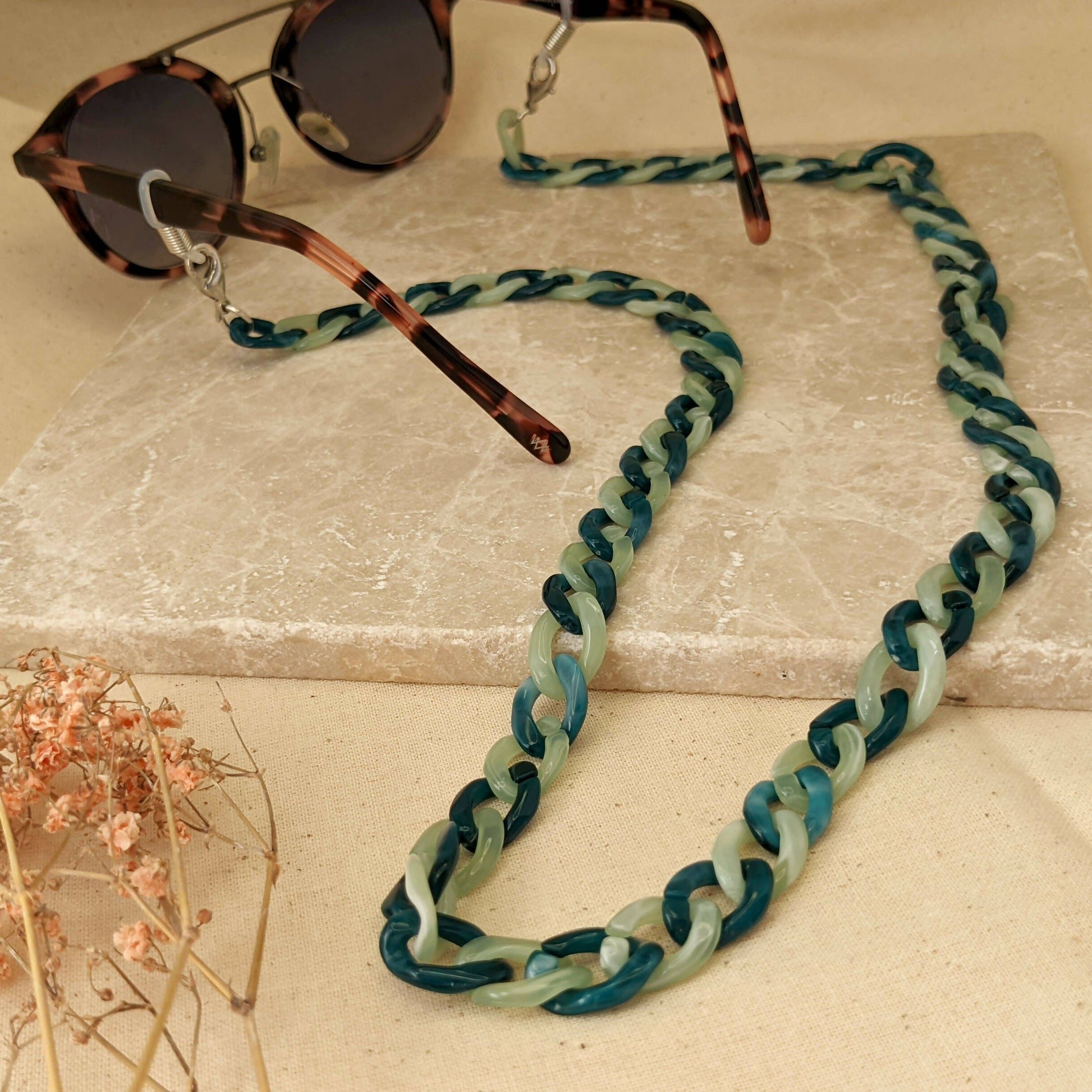 Glasses Chain – Jade Green & Teal Chunky Acrylic Chain